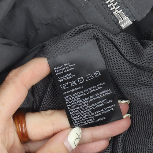 H&M Men's Black Windbreaker Jacket L - Hooded Zip Casual