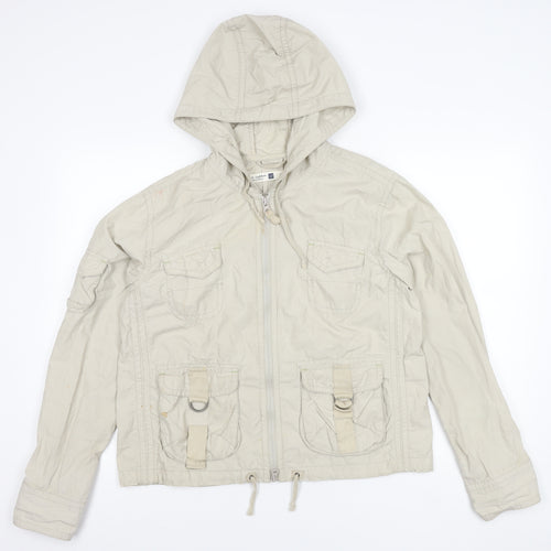 GAP Women's Beige Cotton Jacket, M, Hooded Zip Casual