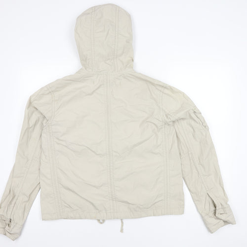 GAP Women's Beige Cotton Jacket, M, Hooded Zip Casual