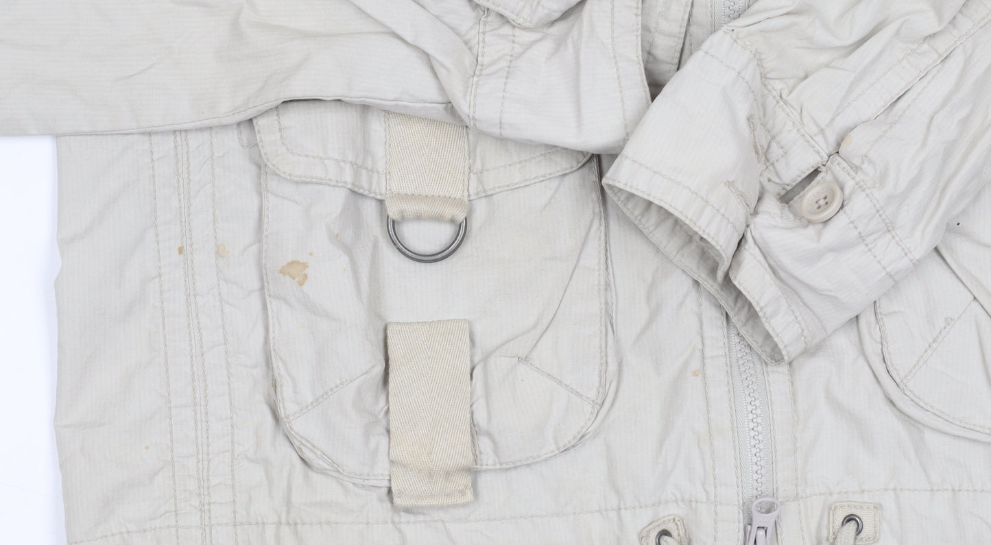 GAP Women's Beige Cotton Jacket, M, Hooded Zip Casual