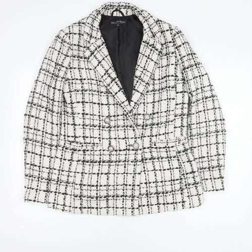 Miss Selfridge Women's White Checked Blazer, Size 10, Bouclé