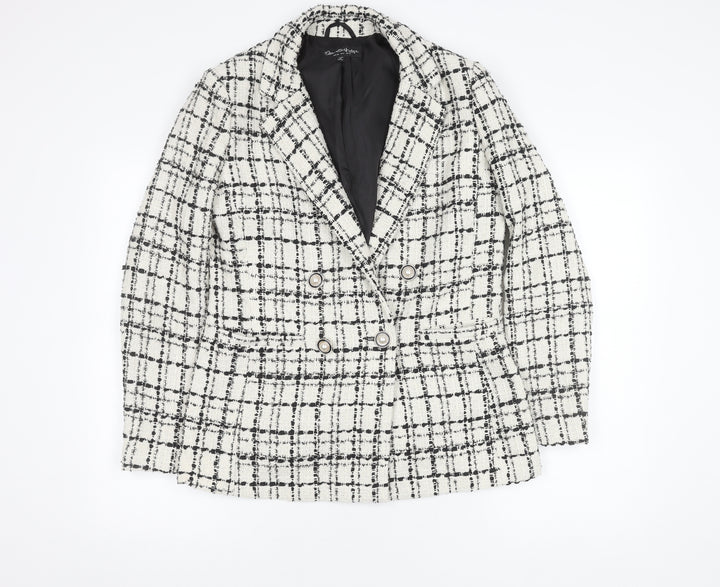 Miss Selfridge Women's White Checked Blazer, Size 10, Bouclé