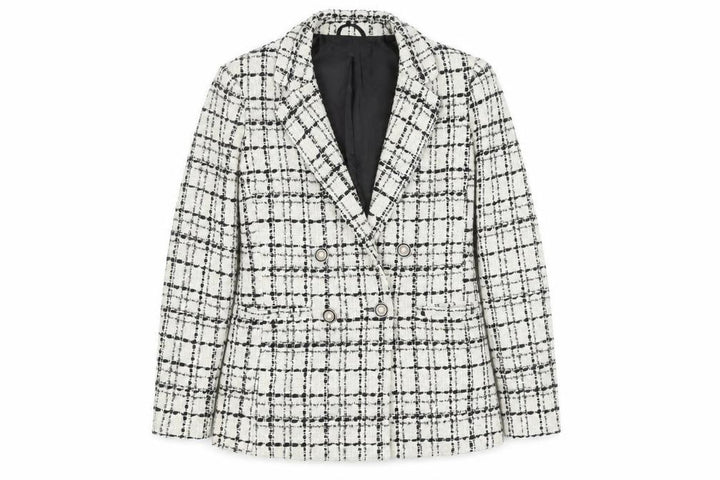 Miss Selfridge Women's White Checked Blazer, Size 10, Bouclé