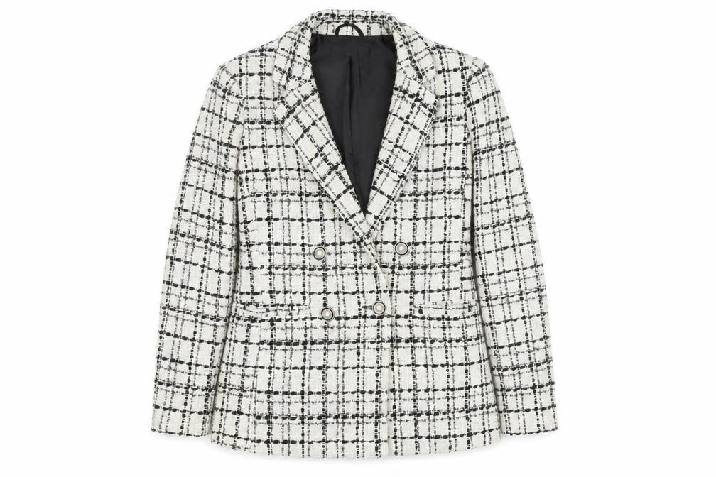 Miss Selfridge Women's White Checked Blazer, Size 10, Bouclé