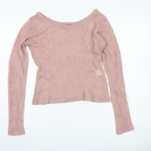 VILA Clothes Women's Pink Boat Neck Jumper L