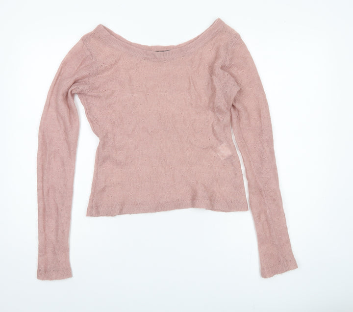 VILA Clothes Women's Pink Boat Neck Jumper L