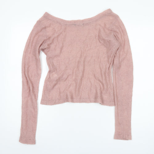 VILA Clothes Women's Pink Boat Neck Jumper L