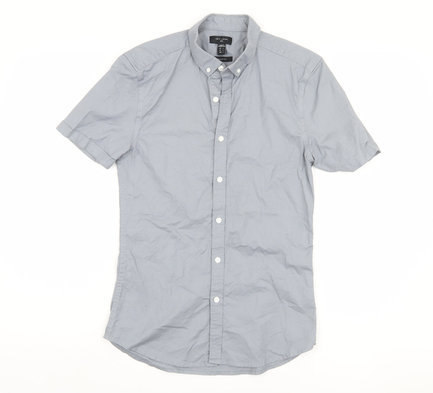 New Look Men's Grey Slim Fit Short Sleeve Shirt S