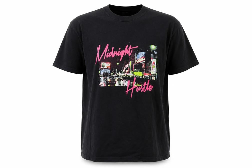 Front view of Capsule Men's Black City Theme Graphic T-Shirt L