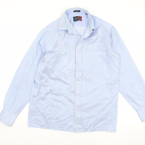 Peter England Men's Blue Striped Long Sleeve 39cm Shirt