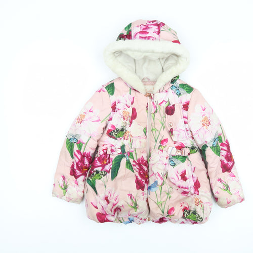 Baker Girls Pink Floral Puffer Jacket 5-6 Years Hooded
