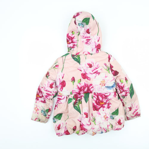 Baker Girls Pink Floral Puffer Jacket 5-6 Years Hooded