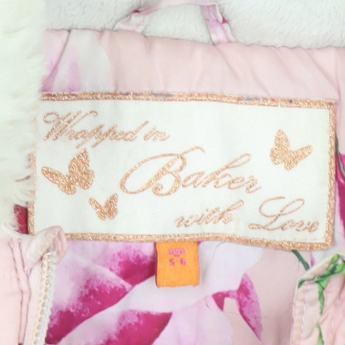 Baker Girls Pink Floral Puffer Jacket 5-6 Years Hooded