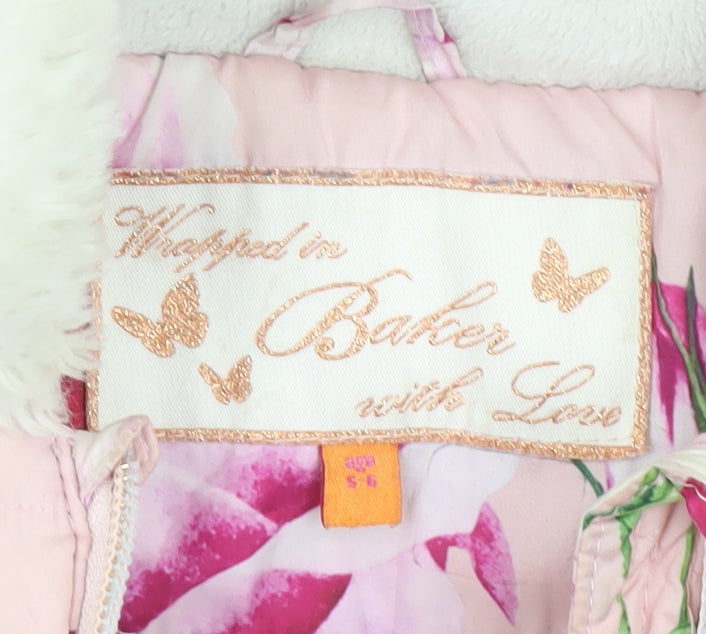 Baker Girls Pink Floral Puffer Jacket 5-6 Years Hooded