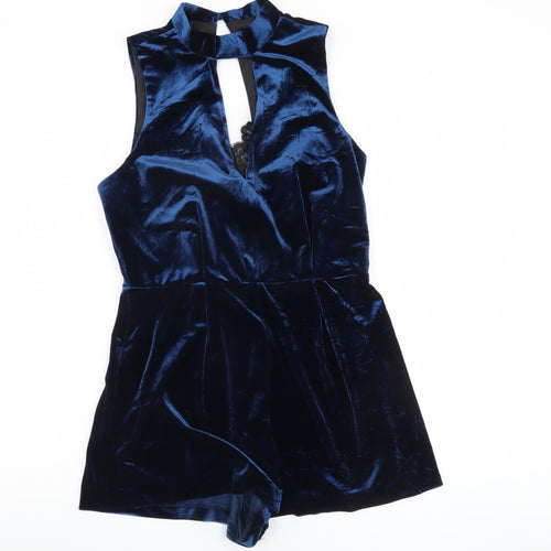 Topshop Women's Blue Velvet Playsuit, Size 12