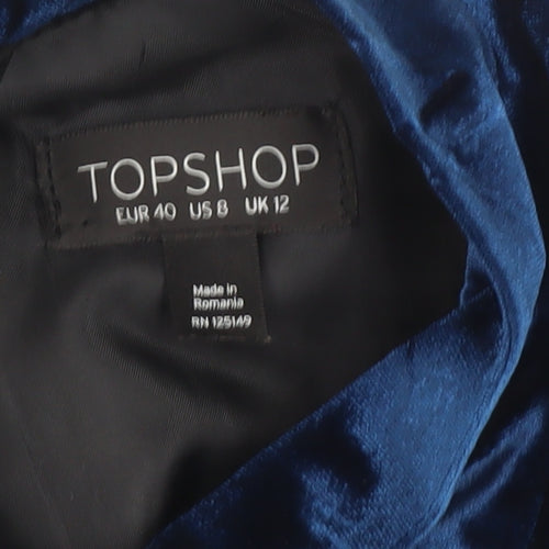 Topshop Women's Blue Velvet Playsuit, Size 12