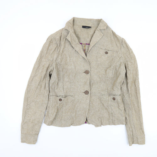 Next Women Beige Blazer, Size 14, Linen-Blend, Casual