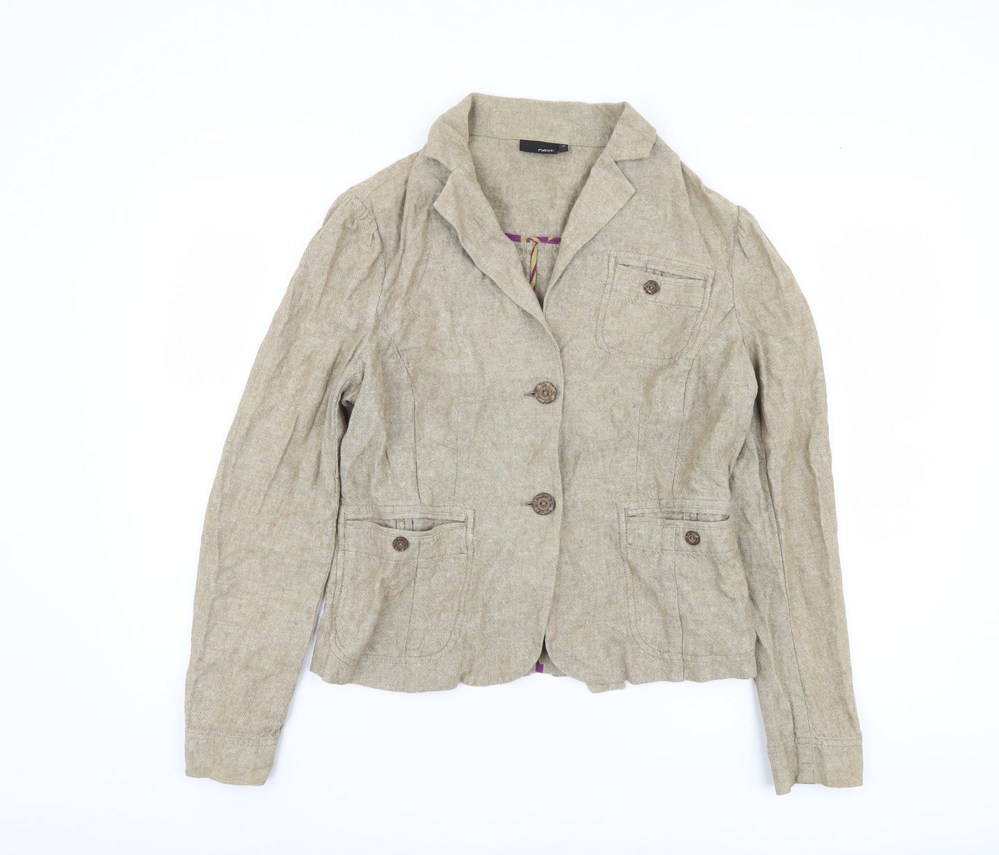 Next Women Beige Blazer, Size 14, Linen-Blend, Casual