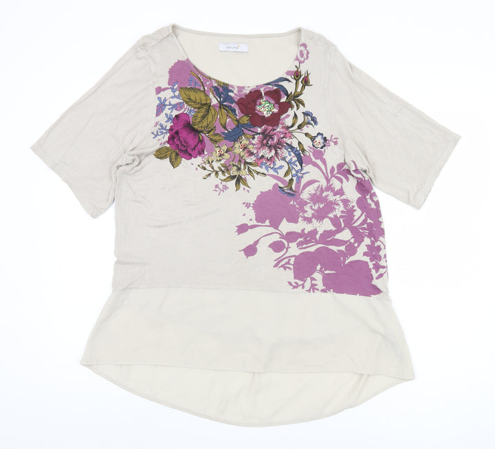 Marks & Spencer Women's Beige Floral T-Shirt Size 16