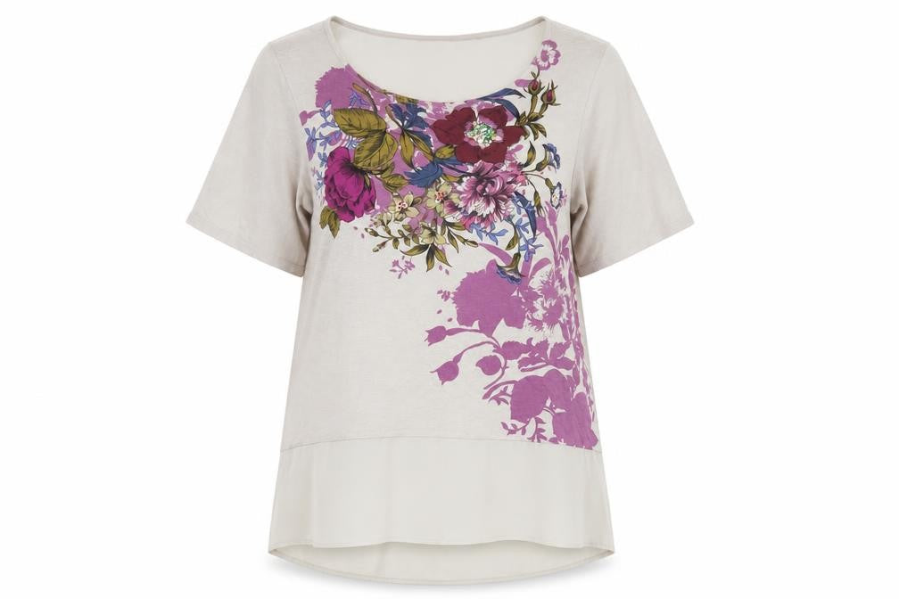 Front view of Marks & Spencer Women's Beige Floral T-Shirt, size 16