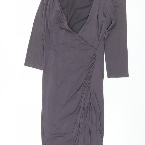 Bodyflirt Women Grey Ruched V-Neck Dress Size 8