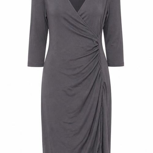 Bodyflirt Women Grey Ruched V-Neck Dress Size 8