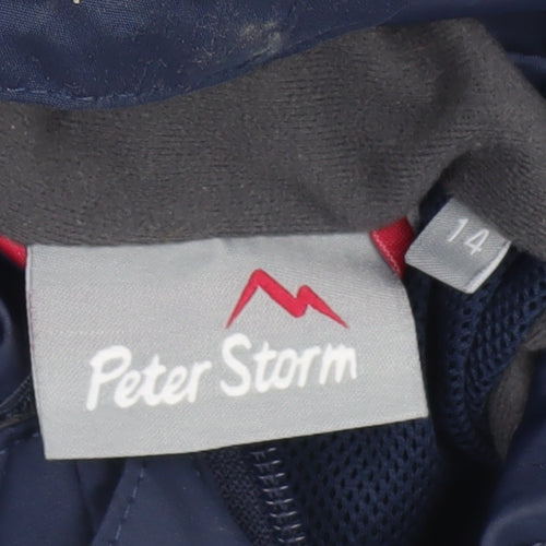 Peter Storm Women's Blue Hooded Rain Coat Size 14 Waterproof