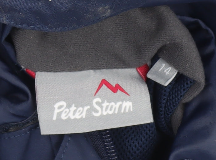 Peter Storm Women's Blue Hooded Rain Coat Size 14 Waterproof