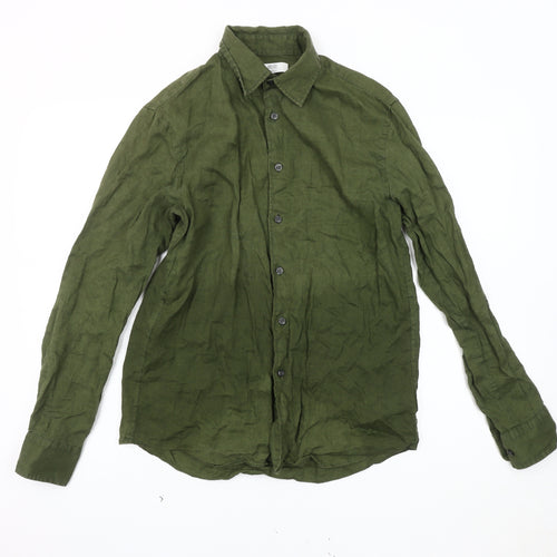 Uniqlo Men's Green Linen Shirt, Size S, Button-Up, Casual