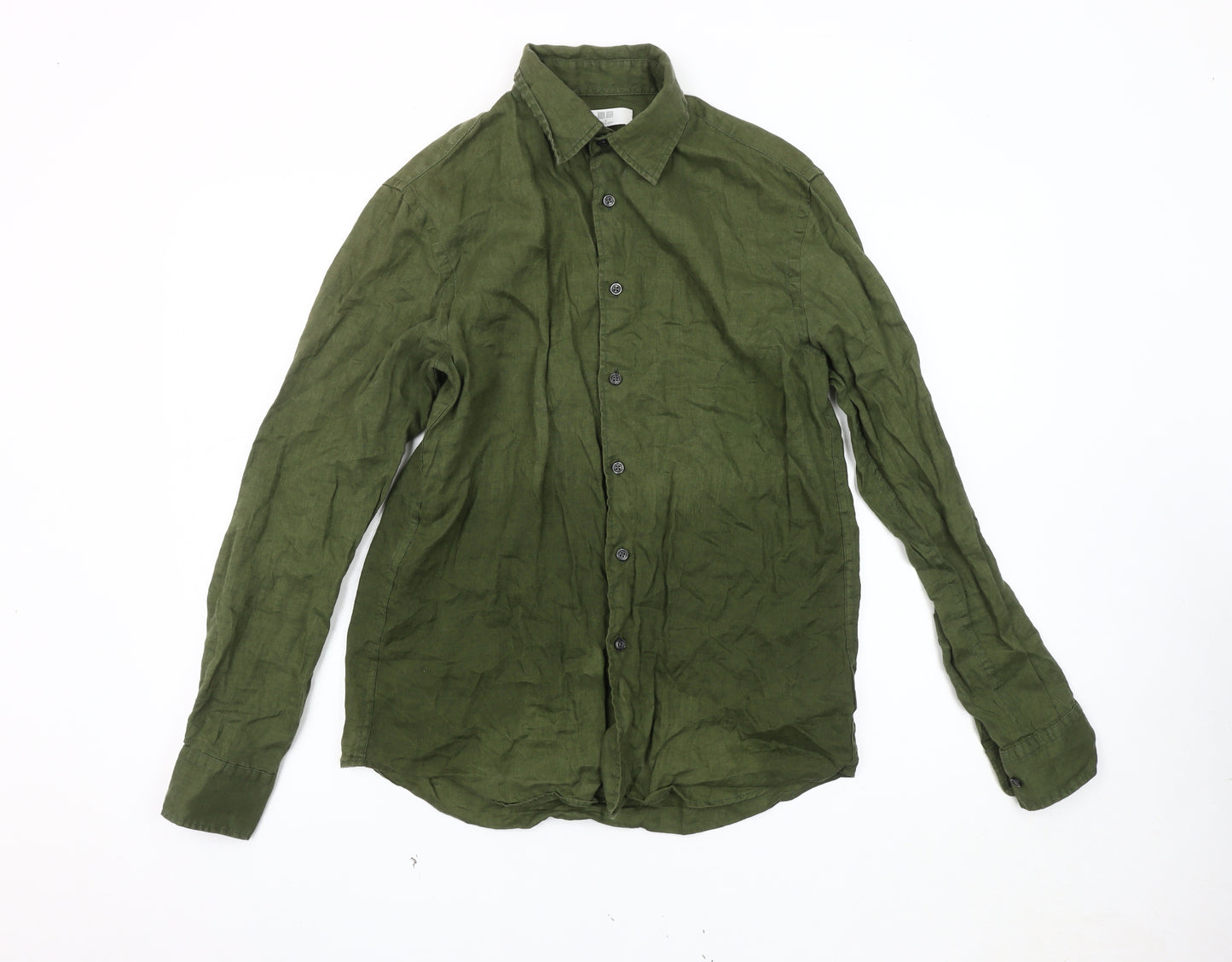 Uniqlo Men's Green Linen Shirt, Size S, Button-Up, Casual