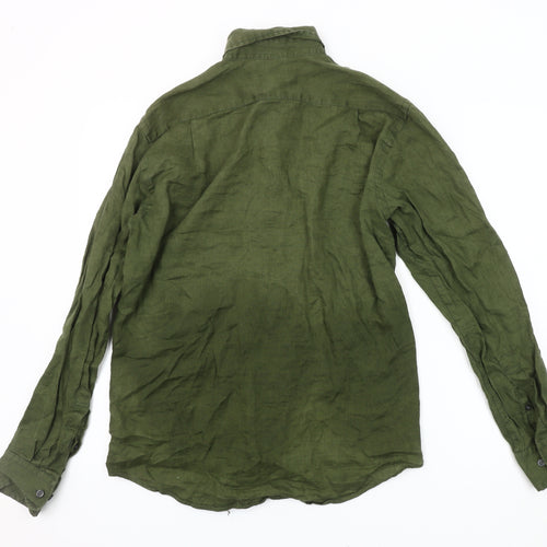 Uniqlo Men's Green Linen Shirt, Size S, Button-Up, Casual