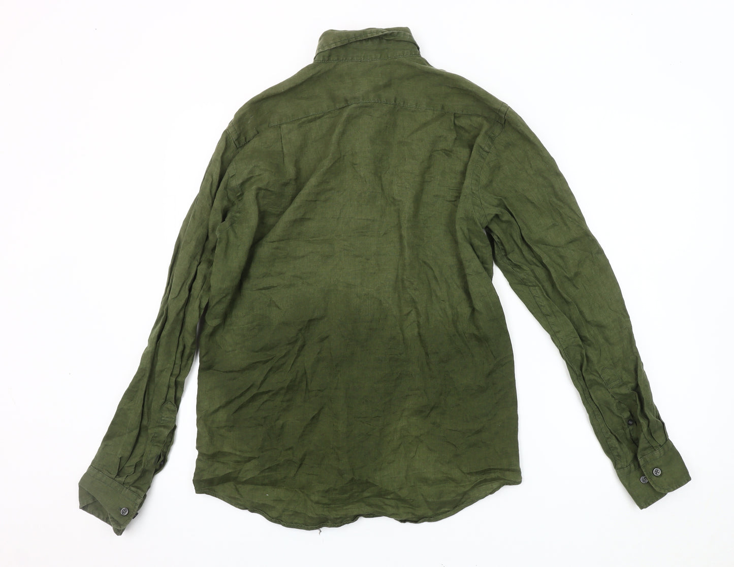 Uniqlo Men's Green Linen Shirt, Size S, Button-Up, Casual