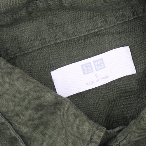 Uniqlo Men's Green Linen Shirt, Size S, Button-Up, Casual