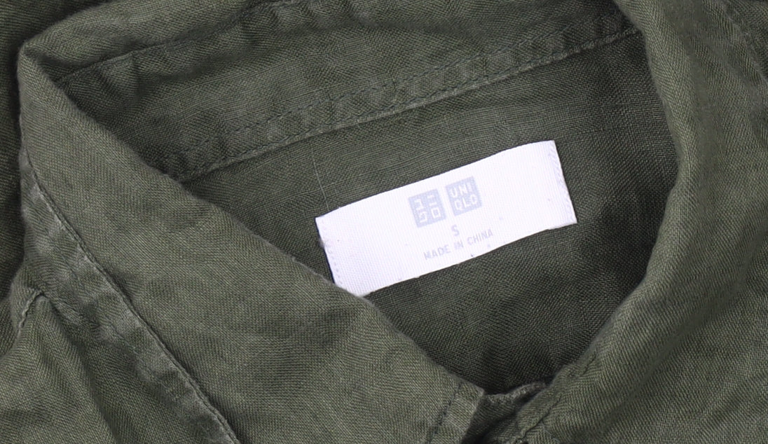 Uniqlo Men's Green Linen Shirt, Size S, Button-Up, Casual