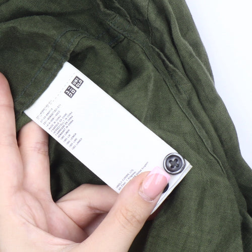 Uniqlo Men's Green Linen Shirt, Size S, Button-Up, Casual