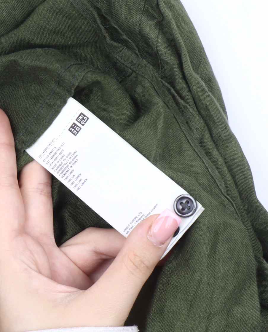 Uniqlo Men's Green Linen Shirt, Size S, Button-Up, Casual