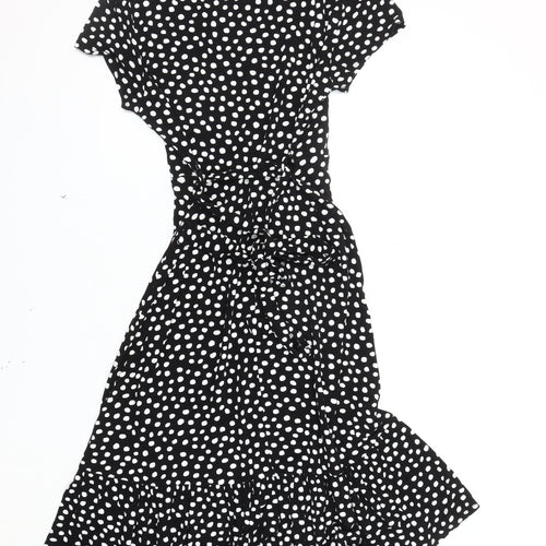Wallis Black Polka Dot Petite A-Line Dress Size 12