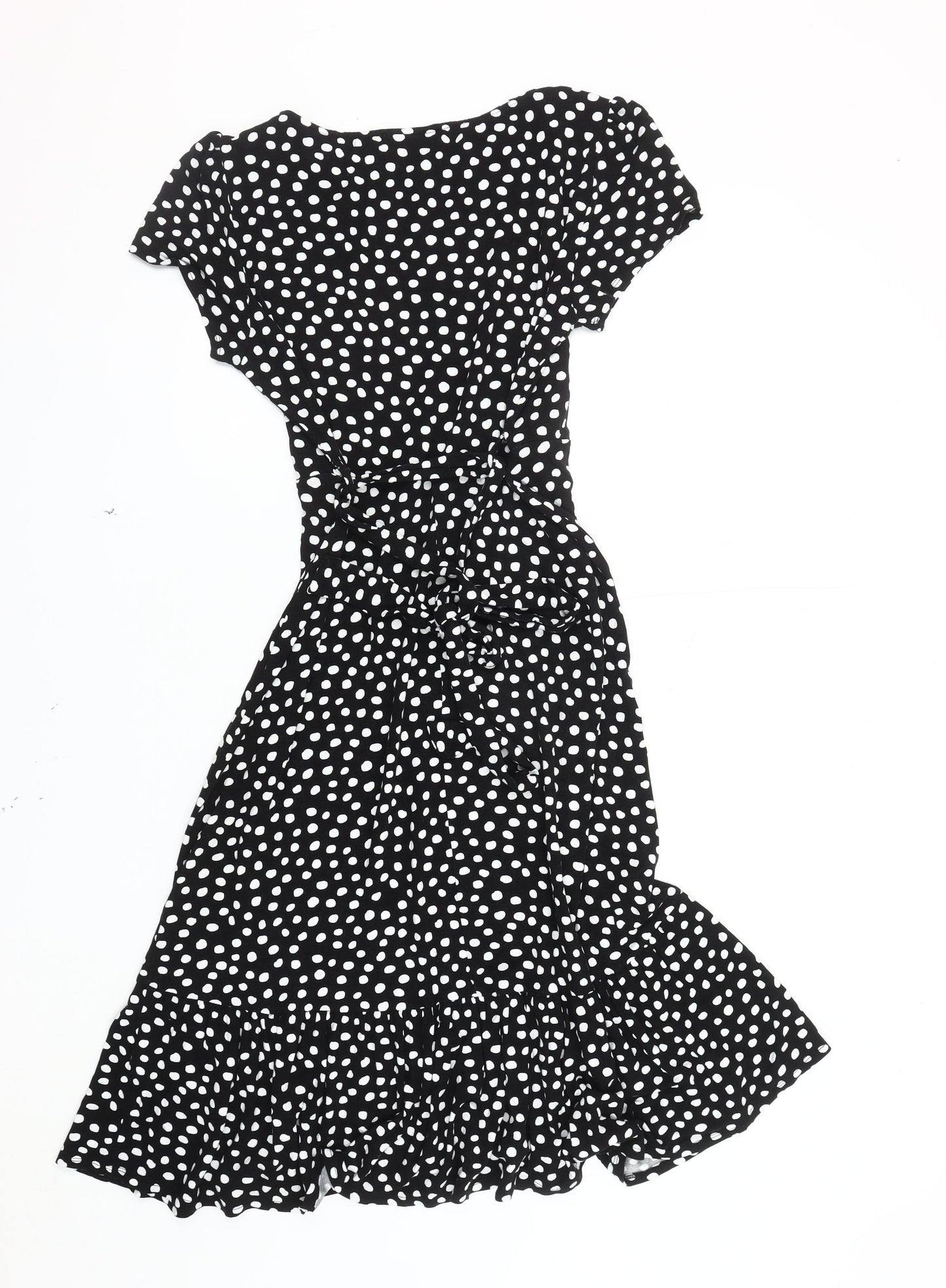 Wallis Black Polka Dot Petite A-Line Dress Size 12