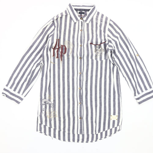 H. Potter Women's Grey Striped Nightshirt - Size 10-12