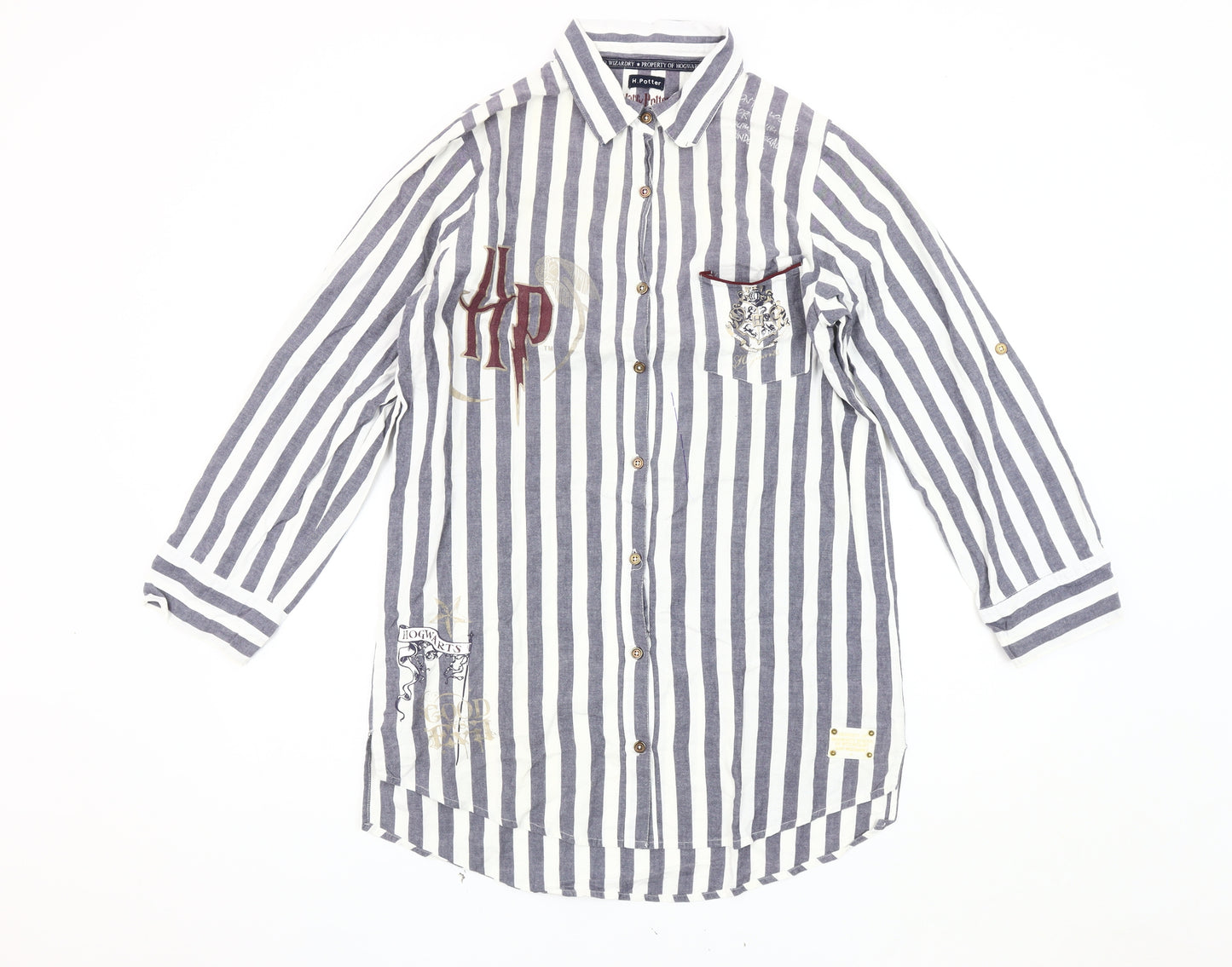 H. Potter Women's Grey Striped Nightshirt - Size 10-12