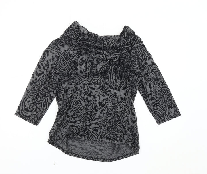 TIGI Women's Grey Paisley Cowl Neck Jumper Size 10