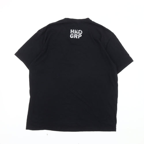 HG Men's Black Sports Graphic T-Shirt, Size L, Cotton Crew Neck
