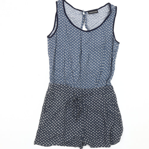 Warehouse Women's Blue Animal Print Playsuit, Size 6