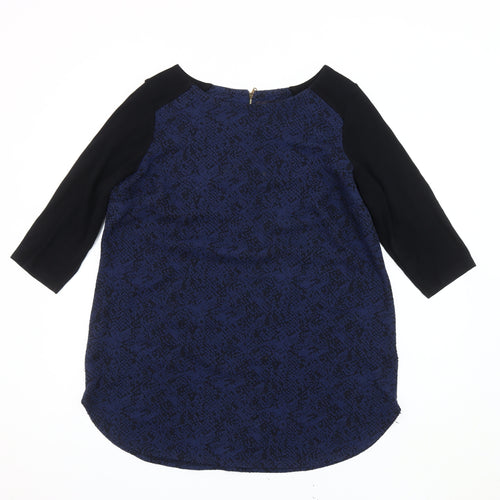 Marks and Spencer Blue Geometric Blouse, Size 18, Zip Accent