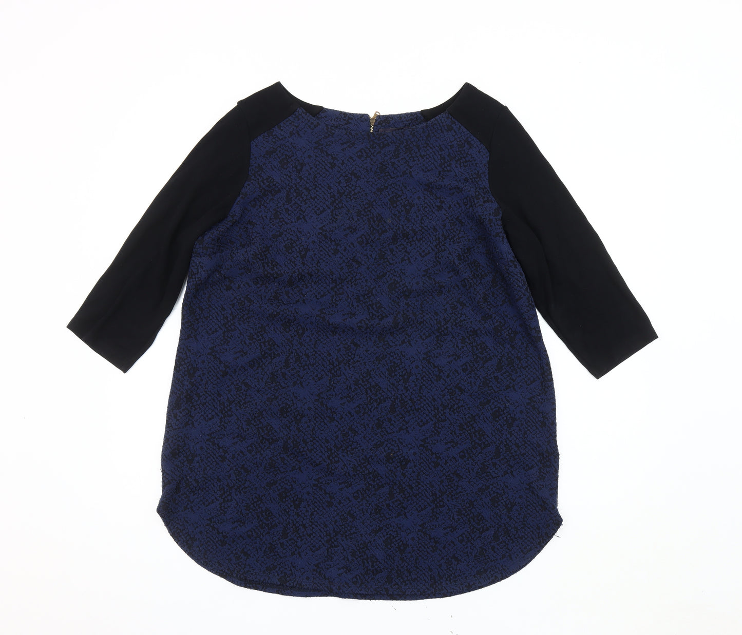 Marks and Spencer Blue Geometric Blouse, Size 18, Zip Accent