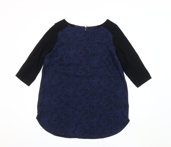 Marks and Spencer Blue Geometric Blouse, Size 18, Zip Accent