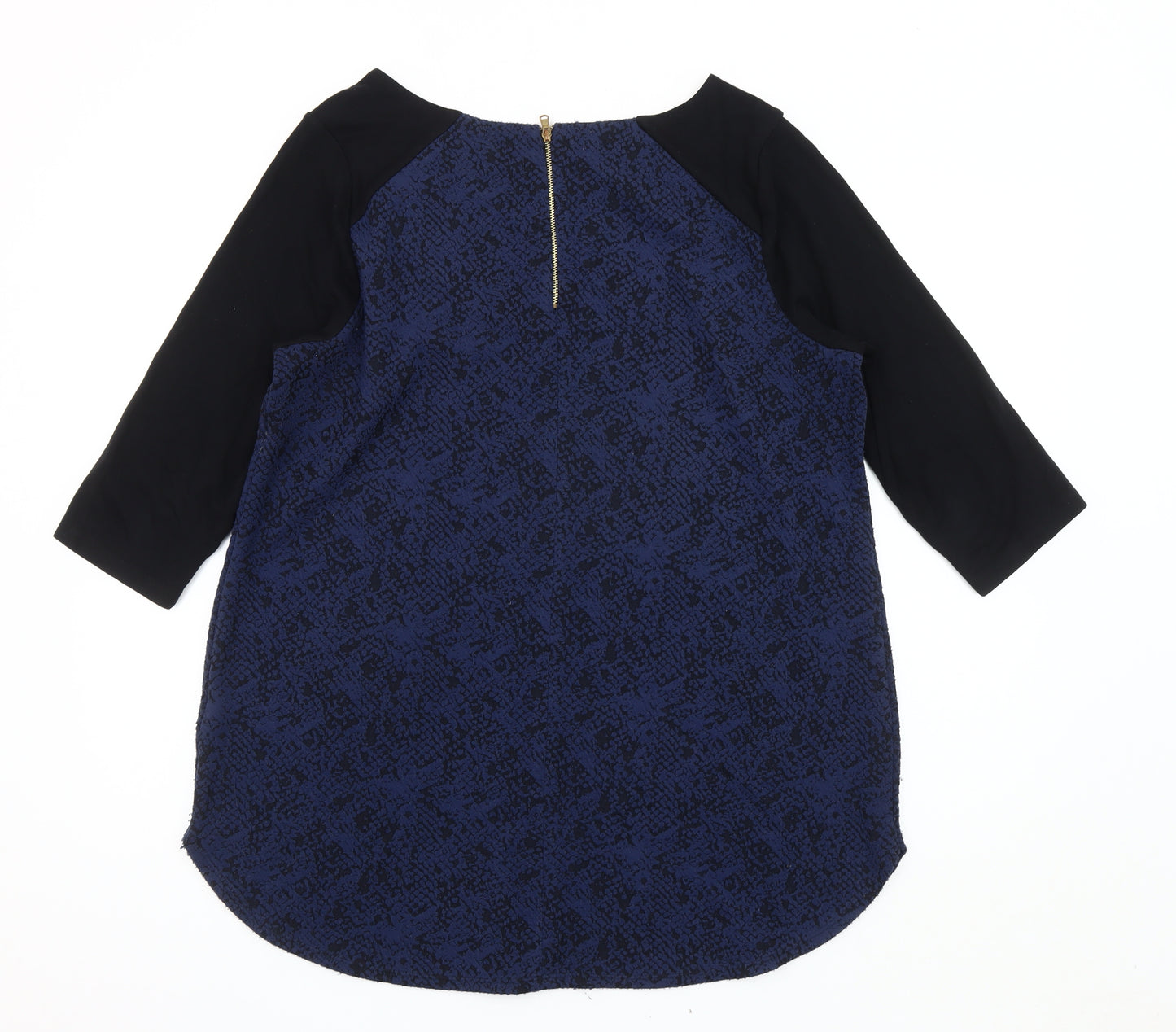 Marks and Spencer Blue Geometric Blouse, Size 18, Zip Accent