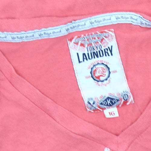 Tokyo Laundry Women's Red V-Neck T-Shirt, Size 16 Casual