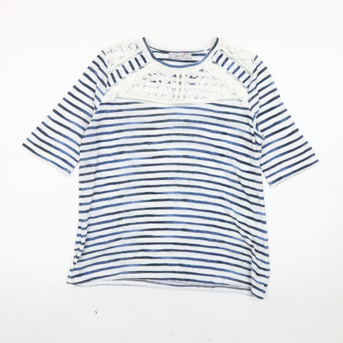 Marks and Spencer Women's Blue Striped 3/4 Sleeve T-Shirt