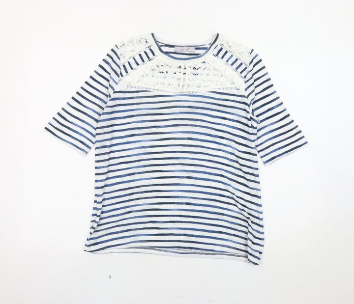 Marks and Spencer Women's Blue Striped 3/4 Sleeve T-Shirt